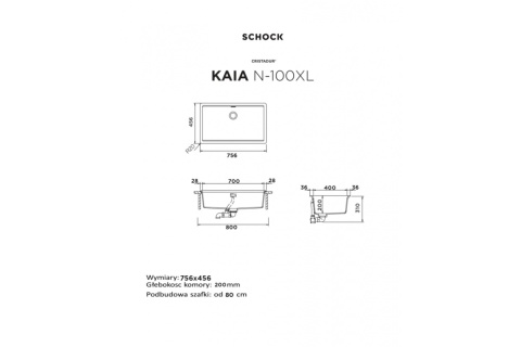 SCHOCK zlewozmywak KAIA N-100XL STONE CRISTADUR - linia Studio