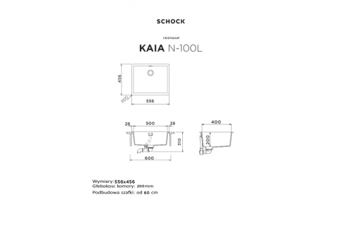 SCHOCK zlewozmywak KAIA N-100L MAGNOLIA CRISTADUR - linia Studio