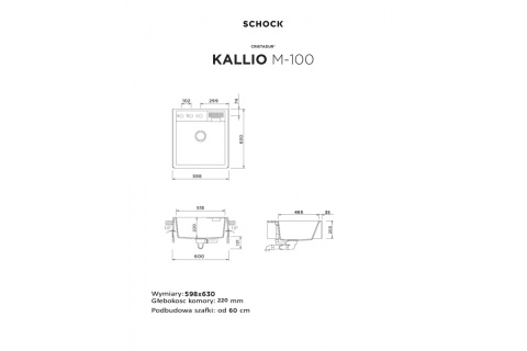 SCHOCK zlewozmywak KALLIO M-100 Dusk CRISTADUR - linia Studio
