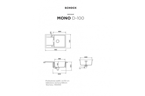 SCHOCK zlewozmywak MONO D-100 Puro CRISTADUR - linia Studio
