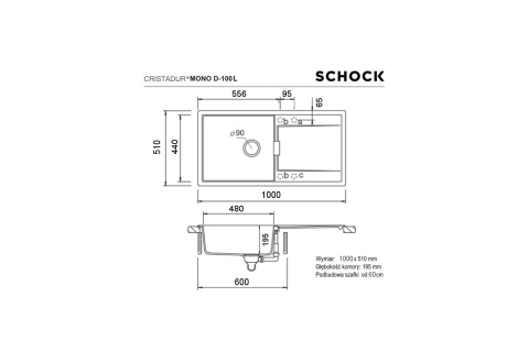 SCHOCK zlewozmywak MONO D-100L Twilight CRISTADUR - linia Studio