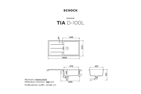 SCHOCK zlewozmywak TIA D-100L Puro CRISTADUR - linia Studio