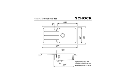 SCHOCK zlewozmywak FORMHAUS D-100L Croma CRISTALITE