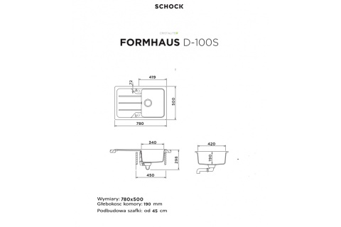 SCHOCK zlewozmywak FORMHAUS D-100S Onyx CRISTALITE