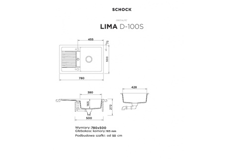 SCHOCK zlewozmywak Lima D-100S Asphalt CRISTALITE