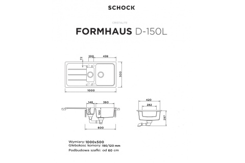 SCHOCK zlewozmywak FORMHAUS D-150L Onyx CRISTALITE