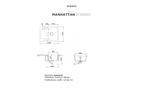 SCHOCK zlewozmywak MANHATTAN D-100XS Onyx CRISTALITE