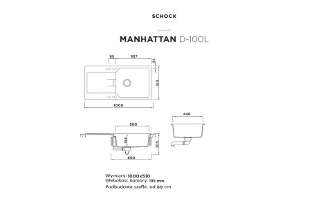 SCHOCK zlewozmywak MANHATTAN D-100L Croma CRISTALITE