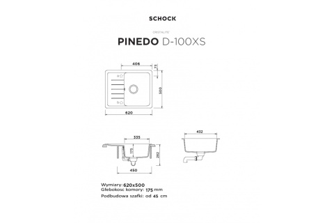 SCHOCK zlewozmywak PINEDO D-100XS Vanilla CRISTALITE
