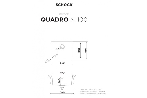 SCHOCK zlewozmywak QUADRO N-100S Onyx CRISTALITE