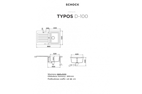 SCHOCK zlewozmywak TYPOS D-100 Nero CRISTALITE