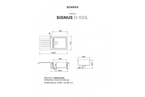 SCHOCK zlewozmywak SIGNUS D-100L Stone CRISTADUR