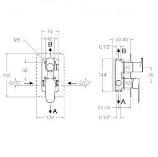 Ramon Soler Bateria prysznicowa podtynkowa, czarny mat, ALEXIA 2-wyjściowa