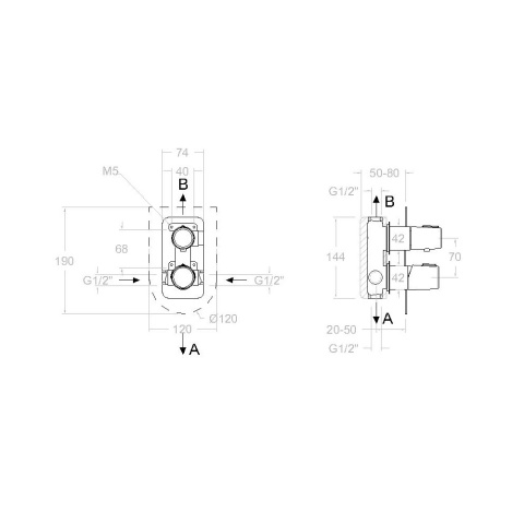 Ramon Soler Bateria prysznicowa podtynkowa, czarny mat, TZAR 2-wyjściowa