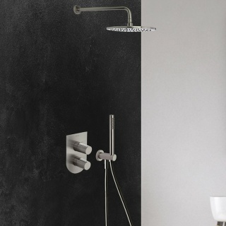 Ramon Soler Bateria prysznicowa podtynkowa, szczotkowana stal, TZAR 2-wyjściowa