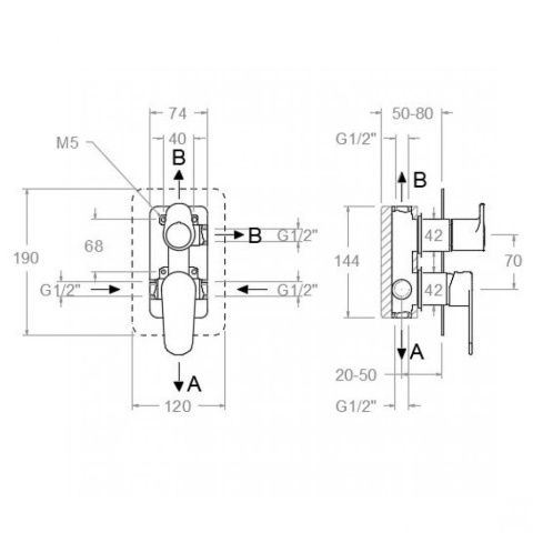 Ramon Soler Bateria prysznicowa podtynkowa, chrom, ALEXIA 3-wyjściowa