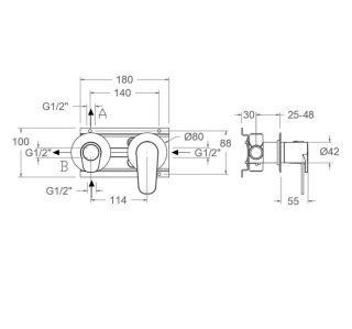 Ramon Soler Bateria prysznicowa podtynkowa, chrom, ALEXIA 2-wyjściowa