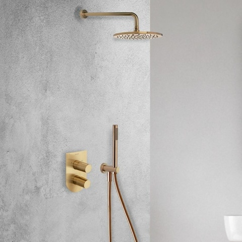 Ramon Soler Bateria prysznicowa podtynkowa, szczotkowane złoto, TZAR 2-wyjściowa