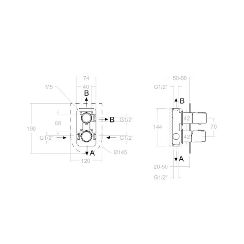 Ramon Soler Bateria prysznicowa podtynkowa, szczotkowane złoto, TZAR 3-wyjściowa