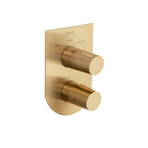 Ramon Soler Bateria prysznicowa podtynkowa, szczotkowane złoto, TZAR 3-wyjściowa