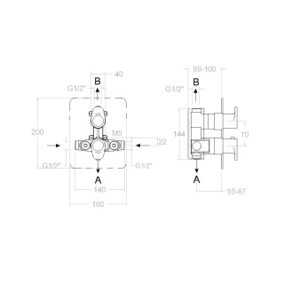 Ramon Soler Bateria prysznicowa termostatyczna podtynkowa, chrom, ALEXIA 2-wyjściowa