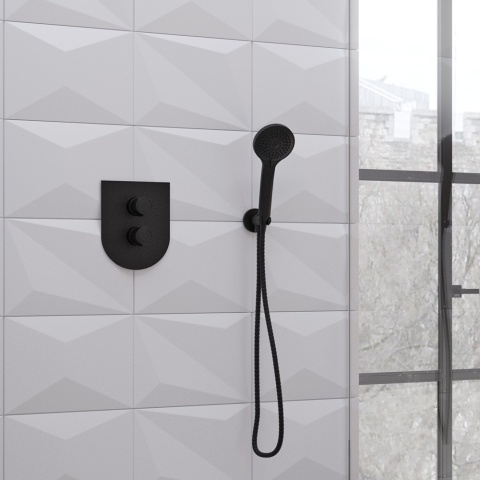 Ramon Soler Bateria prysznicowa termostatyczna podtynkowa, czarny mat, TZAR 2-wyjściowa