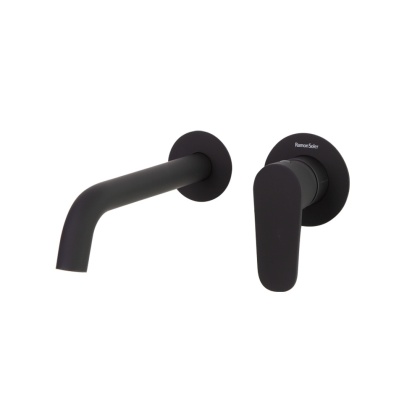 Ramon Soler Bateria umywalkowa ścienna z wylewką 19 cm, czarny mat, ALEXIA