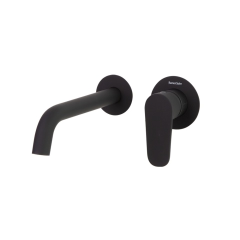 Ramon Soler Bateria umywalkowa ścienna z wylewką 19 cm, czarny mat, ALEXIA