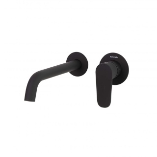 Ramon Soler Bateria umywalkowa ścienna z wylewką 24 cm, czarny mat, ALEXIA