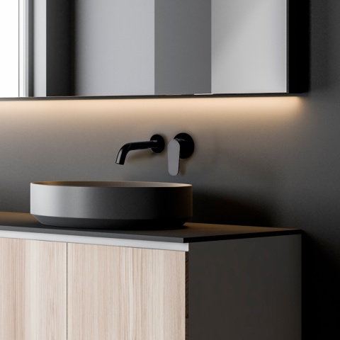 Ramon Soler Bateria umywalkowa ścienna z wylewką 24 cm, czarny mat, ALEXIA