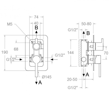 Ramon Soler bateria prysznicowa podtynkowa DRAKO chrom 2-wyjściowa