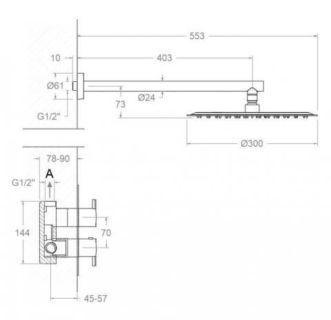 Ramon Soler zestaw prysznicowy podtynkowy termostatyczny DRAKO chrom jednokierunkowy