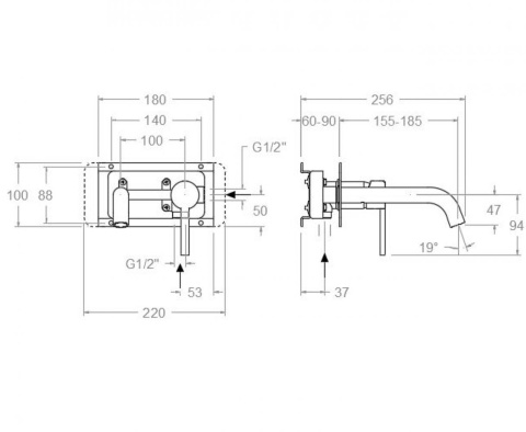 Ramon Soler bateria umywalkowa podtynkowa DRAKO chrom z wylewką 19 cm