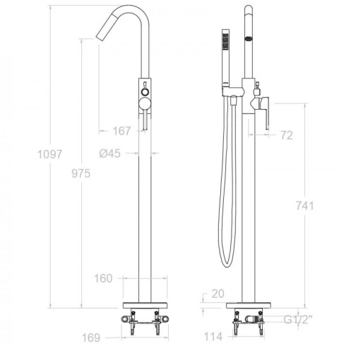 Ramon Soler wolnostojąca bateria wannowa z zestawem prysznicowym DRAKO chrom
