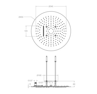 Ramon Soler okrągła deszczownica WATERFALL szczotkowane złoto