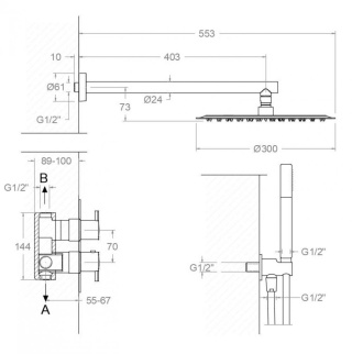 Ramon Soler zestaw prysznicowy podtynkowy termostatyczny DRAKO chrom dwukierunkowy