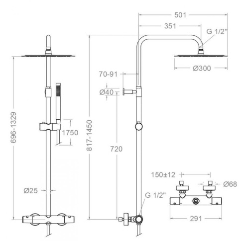 Ramon Soler zestaw prysznicowy termostatyczny teleskopowy TZAR chrom