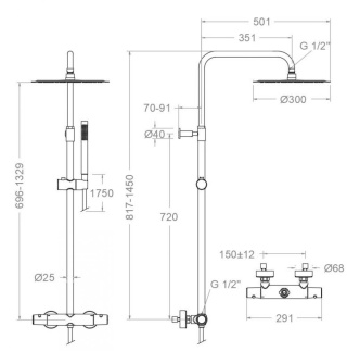 Ramon Soler zestaw prysznicowy termostatyczny teleskopowy TZAR szczotkowana stal