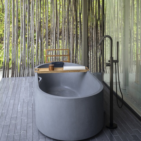 Ramon Soler Wolnostojąca bateria wannowa z zestawem prysznicowym, czarny mat, ALEXIA