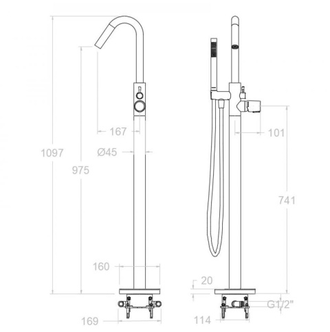 Ramon Soler Wolnostojąca bateria wannowa z zestawem prysznicowym, czarny mat, TZAR
