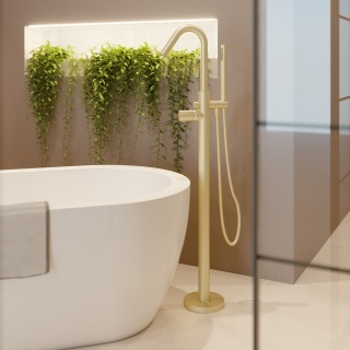 Ramon Soler Wolnostojąca bateria wannowa z zestawem prysznicowym, szczotkowane złoto, TZAR