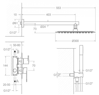 Ramon Soler Zestaw prysznicowy podtynkowy, szczotkowane złoto, ALEXIA