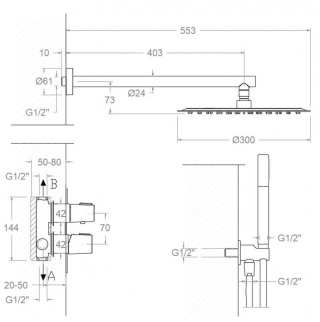 Ramon Soler Zestaw prysznicowy podtynkowy, chrom, TZAR 2-wyjściowy