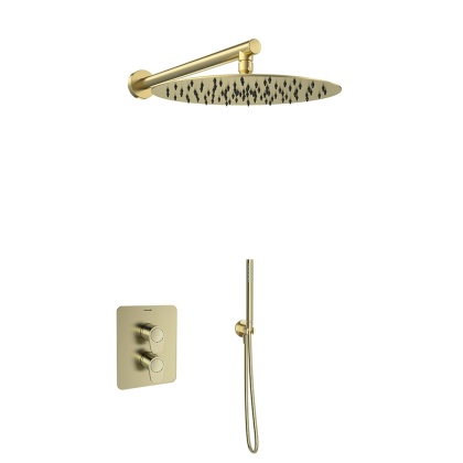 Ramon Soler Zestaw prysznicowy podtynkowy termostatyczny, szczotkowane złoto, ALEXIA 2-wyjściowy