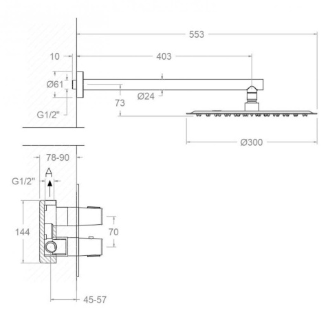 Ramon Soler Zestaw prysznicowy podtynkowy termostatyczny, szczotkowane złoto, TZAR 1-wyjściowy