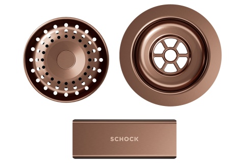 SCHOCK elementy w kolorze COB (Copper Brushed) do zlewozmywaków CRISTADUR