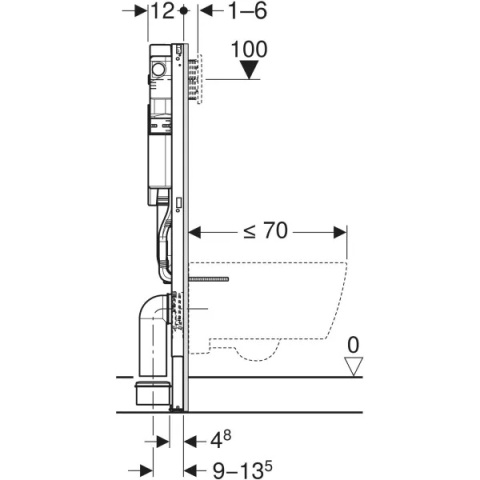 Stelaż podtynkowy Geberit Duofix do wiszących misek WC, 112 cm, ze spłuczką podtynkową Sigma 12 cm, przyłącze typu PEX