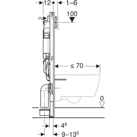 Stelaż podtynkowy Geberit Duofix, 112 cm, Sigma 12 cm, z króćcem do podłączenia odsysania powietrza wywiewnego