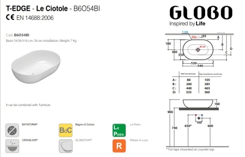 GLOBO umywalka nablatowa 54 × 36 cm Sand