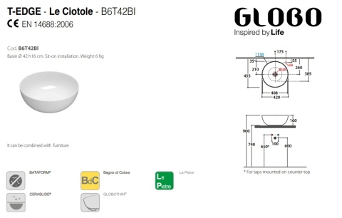 GLOBO umywalka nablatowa Ø42 cm Azalea